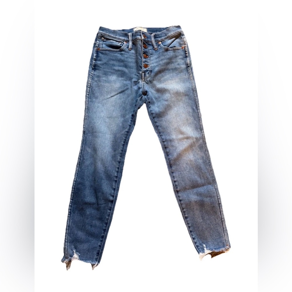 Madewell 10” High Rise Skinny Jeans Womens Size 29P Button Fly Raw Hem Stretch
